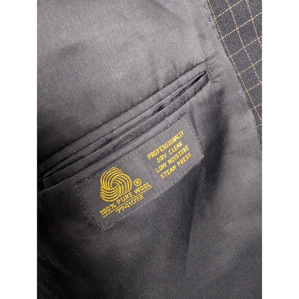 Como Mens Wool Blazer Sport Coat Charcoal Black Grid Check Pattern Two Button - Picture 5 of 8